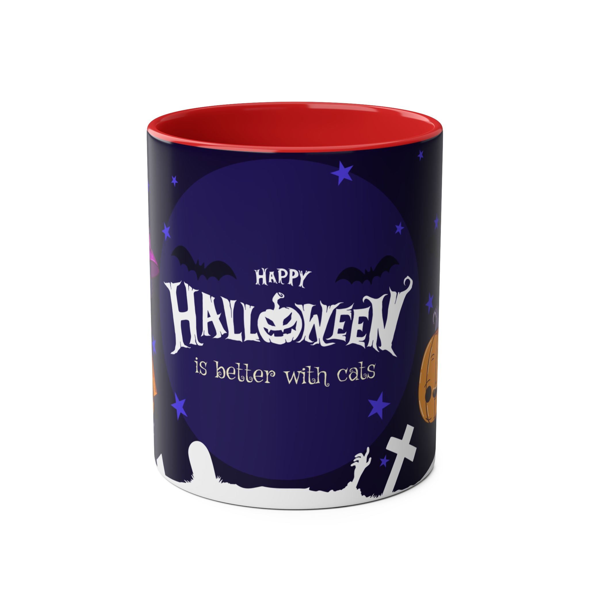 Happy Halloween with Witch's Cats | Two-Tone Coffee Mugs